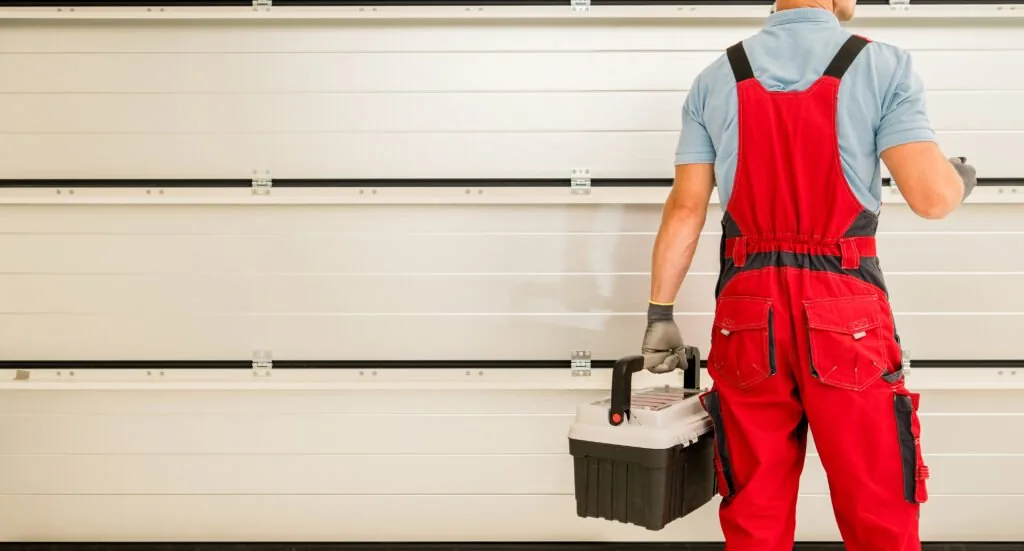 Tyson's Garage Door Services technician finishing an overhead door installation